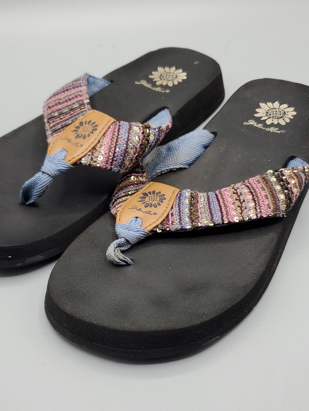 Yellow Box Embroidered Boho Thong Flip Flop Sandals | Sequins | Size 7.5